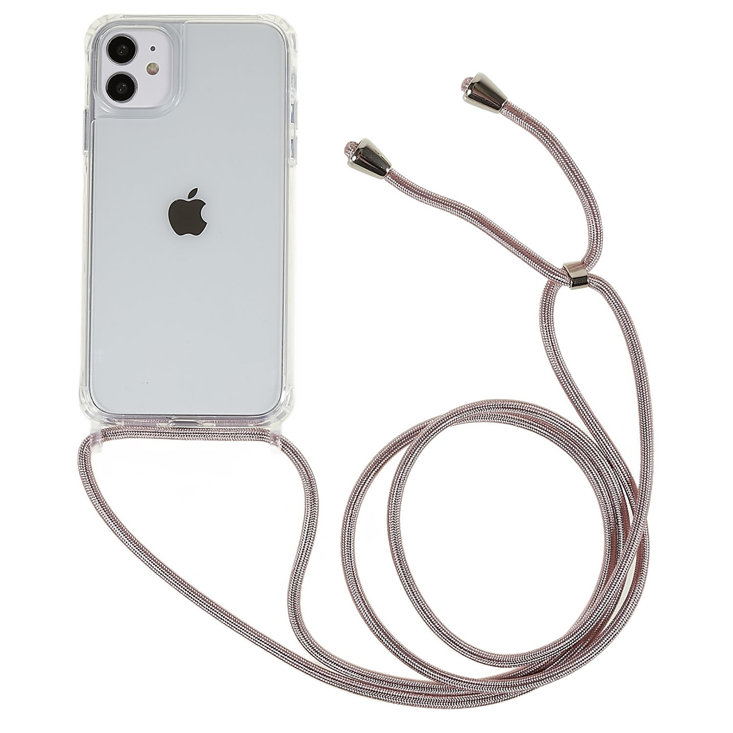 For iPhone 11 6.1 inch Clear Phone Case with Adjustable Lanyard Drop Proof TPU+Acrylic Back Cover - White For iPhone 11 6.1 inch Clear Phone Case with Adjustable Lanyard Drop Proof TPU+Acrylic Back Cover - White